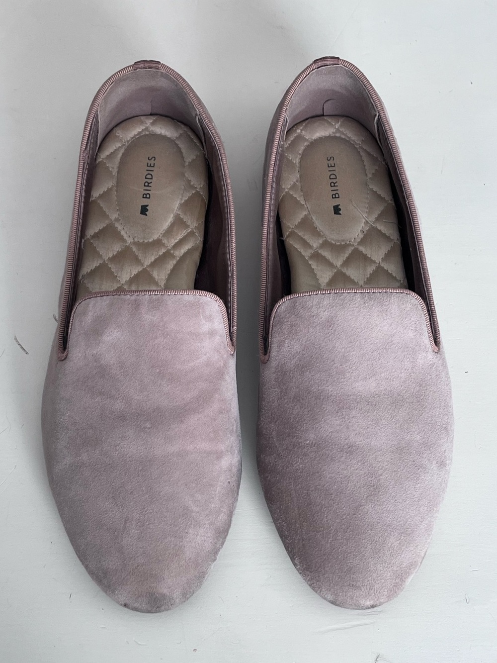 Birdies 8.5 Taupe Suede Slip on Loafers